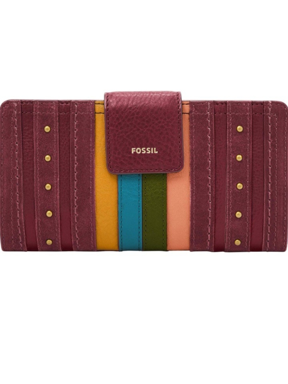 Fossil Multi-Stripe Leather Wallet - Raspberry